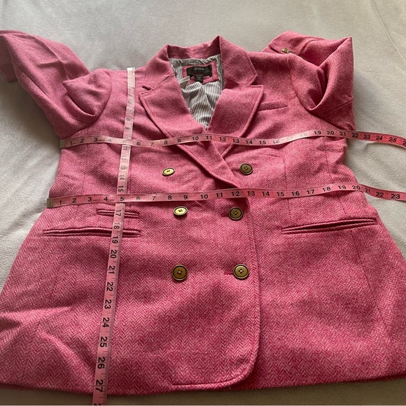 J Crew Bristol raspberry pink multi chevron 100% wool double breasted blazer, 14 - Picture 13 of 16